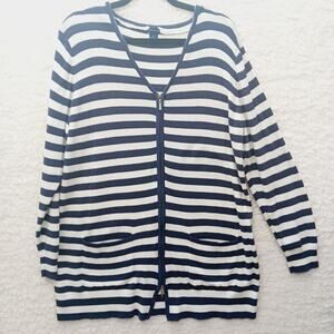 Cardigan Double Zip Navy Stripe Nautical Quiet Luxury Capsule Sailorcore Size XL
